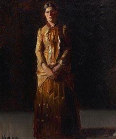 Michael Ancher Portrait of Anna Ancher Standing in a Yellow Dress by her husband Michael Ancher oil painting image